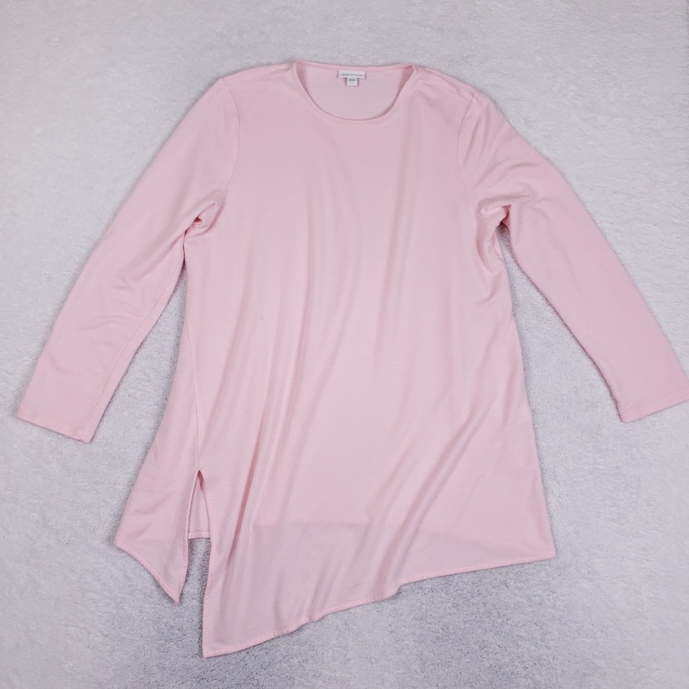 Pure Jill Luxe Tencel Tunic Top Womens Large Pink Asymmetric Hem Long Sleeve